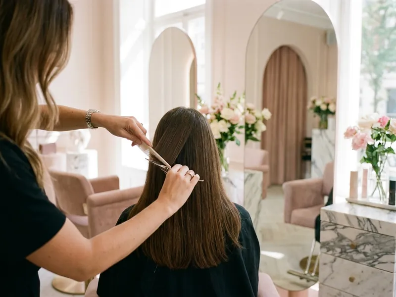 Corte feminino em salão de beleza premium